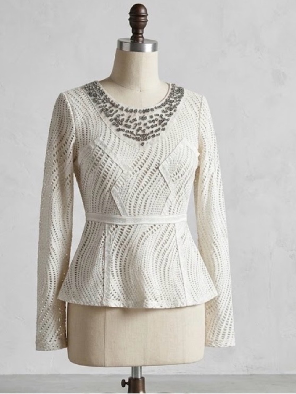 Crochet Eyelet Empire Peplum Top Rhinestone Jewel Coquette Festival Editorial
